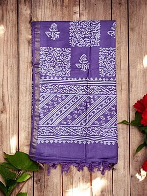 Purple Block Print Silk Saree with Running Blouse Purple Block Print Silk Saree with Running Blouse