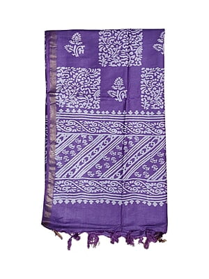 Purple Block Print Silk Saree with Running Blouse Purple Block Print Silk Saree with Running Blouse