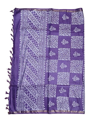 Purple Block Print Silk Saree with Running Blouse Purple Block Print Silk Saree with Running Blouse