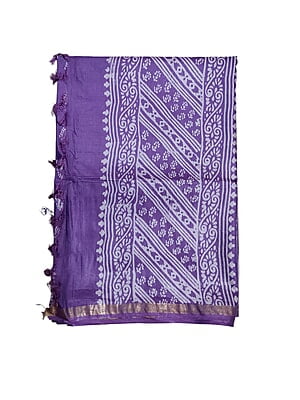 Purple Block Print Silk Saree with Running Blouse Purple Block Print Silk Saree with Running Blouse