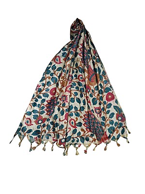 Green & Maroon Kalamkari Print Cotton Silk Dupatta for Women