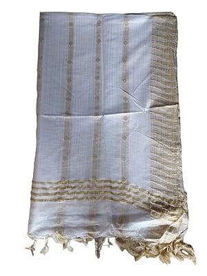 White Cotton Silk Dupatta with Temple Border