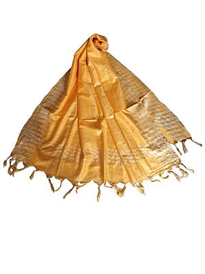 Yellow Cotton Silk Dupatta with Temple Border