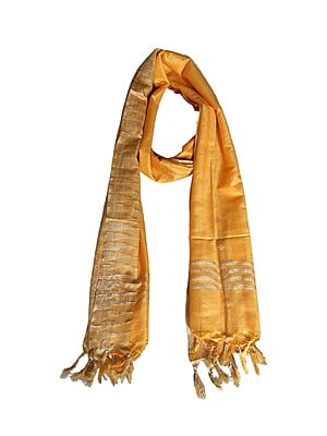 Yellow Cotton Silk Dupatta with Temple Border