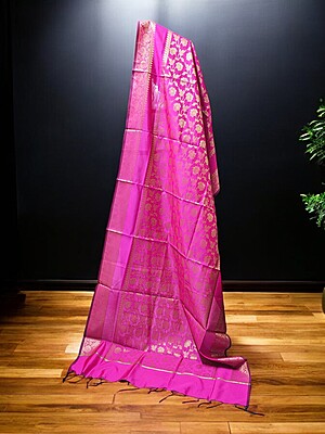 Dark Pink Banarasi Silk Dupatta for Women
