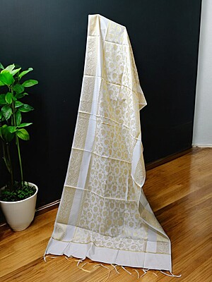 Cream Banarasi Silk Dupatta for Women