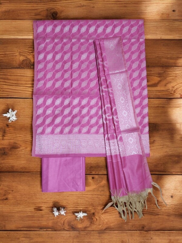 Pink Unstitched Banarasi Cotton Silk Salwar Suit Dress Material for Women Pink Unstitched Banarasi Cotton Silk Salwar Suit Dress Material for Women