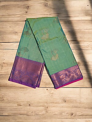 Mint Green Banarasi Silk Saree with Unstitched Blouse