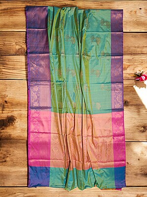 Mint Green Banarasi Silk Saree with Unstitched Blouse Mint Green Banarasi Silk Saree with Unstitched Blouse
