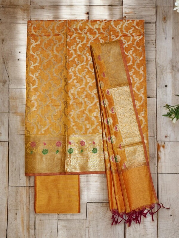 Mustard Unstitched Banarasi Cotton Silk Salwar Suit Dress Material for Women Mustard Unstitched Banarasi Cotton Silk Salwar Suit Dress Material for Women