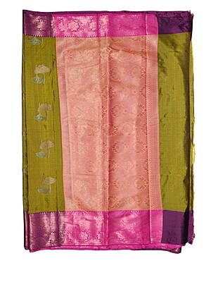 Olive Green Banarasi Silk Saree with Unstitched Blouse