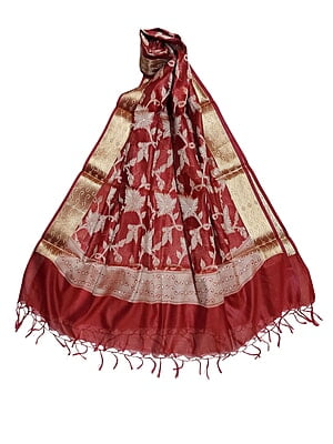 Red Banarasi Chanderi Silk Dupatta for Women Red Banarasi Chanderi Silk Dupatta for Women