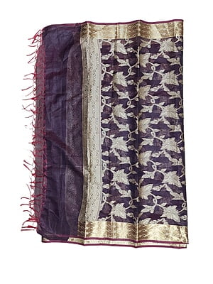 Wine Banarasi Chanderi Silk Dupatta for Women Wine Banarasi Chanderi Silk Dupatta for Women