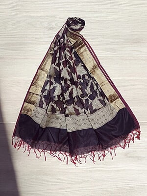 Wine Banarasi Chanderi Silk Dupatta for Women Wine Banarasi Chanderi Silk Dupatta for Women