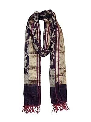 Wine Banarasi Chanderi Silk Dupatta for Women Wine Banarasi Chanderi Silk Dupatta for Women