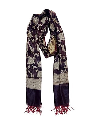 Wine Banarasi Chanderi Silk Dupatta for Women Wine Banarasi Chanderi Silk Dupatta for Women