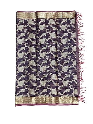 Wine Banarasi Chanderi Silk Dupatta for Women Wine Banarasi Chanderi Silk Dupatta for Women