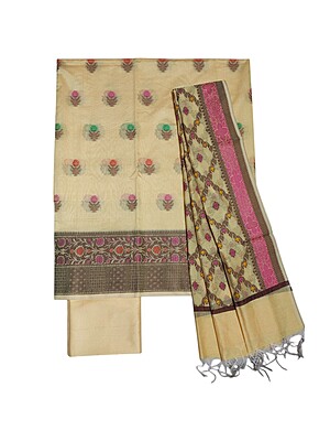 Yellow Unstitched Banarasi Cotton Dress Material with Dupatta for Women Yellow Unstitched Banarasi Cotton Dress Material with Dupatta for Women