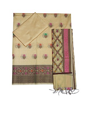 Yellow Unstitched Banarasi Cotton Dress Material with Dupatta for Women Yellow Unstitched Banarasi Cotton Dress Material with Dupatta for Women
