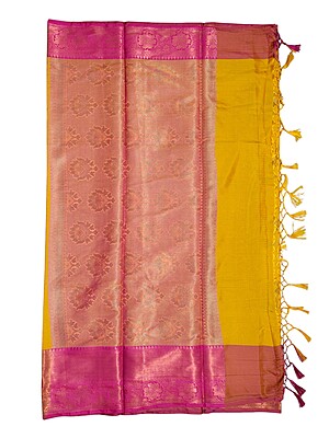 Yellow Banarasi Silk Saree with Unstitched Blouse