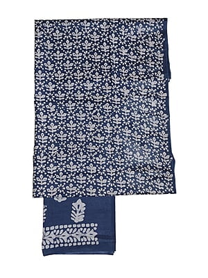 Indigo Unstitched Batik Print Katan Silk Salwar Suit Dress Material with Dupatta Indigo Unstitched Batik Print Katan Silk Salwar Suit Dress Material with Dupatta