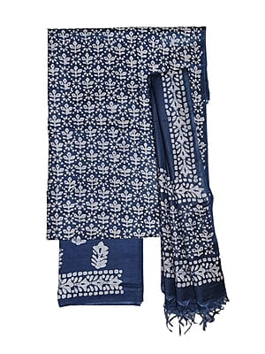 Indigo Unstitched Batik Print Katan Silk Salwar Suit Dress Material with Dupatta Indigo Unstitched Batik Print Katan Silk Salwar Suit Dress Material with Dupatta