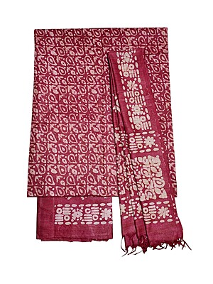 Maroon Unstitched Batik Print Cotton Salwar Suit Dress Material with Dupatta