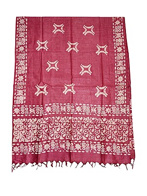 Maroon Unstitched Batik Print Cotton Salwar Suit Dress Material with Dupatta