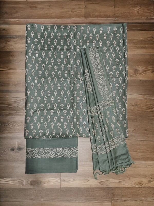 Olive Green Unstitched Batik Print Silk Salwar Suit Dress Material with Dupatta Olive Green Unstitched Batik Print Silk Salwar Suit Dress Material with Dupatta