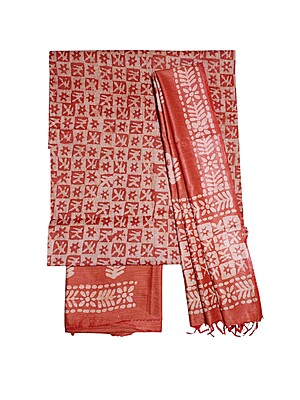 Orange Unstitched Batik Print Cotton Salwar Suit Dress Material with Dupatta Orange Unstitched Batik Print Cotton Salwar Suit Dress Material with Dupatta
