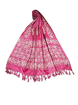 Pink Batik Cotton Silk Dupatta for Women