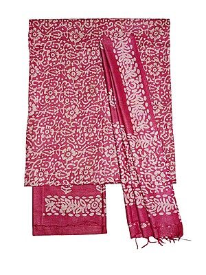 Dark Pink Unstitched Batik Print Cotton Salwar Suit Dress Material with Dupatta Dark Pink Unstitched Batik Print Cotton Salwar Suit Dress Material with Dupatta