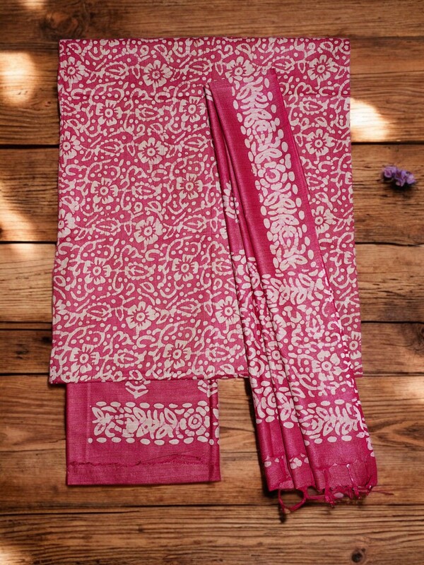 Dark Pink Unstitched Batik Print Cotton Salwar Suit Dress Material with Dupatta Dark Pink Unstitched Batik Print Cotton Salwar Suit Dress Material with Dupatta