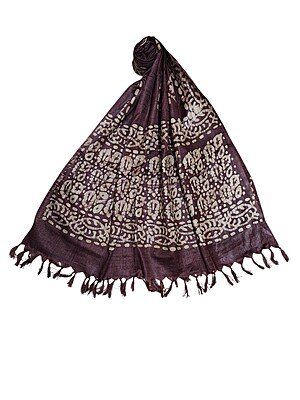 Wine Batik Print Cotton Dupatta