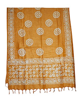Mustard Unstitched Batik Print Cotton Salwar Suit Dress Material with Dupatta
