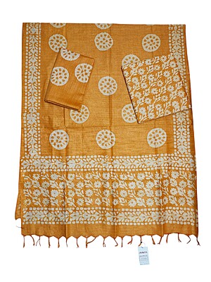 Mustard Unstitched Batik Print Cotton Salwar Suit Dress Material with Dupatta