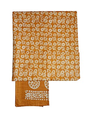 Mustard Unstitched Batik Print Cotton Salwar Suit Dress Material with Dupatta