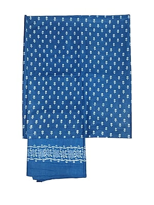 Indigo Block Print Unstitched Silk Salwar Suit Dress Material with Dupatta Indigo Block Print Unstitched Silk Salwar Suit Dress Material with Dupatta