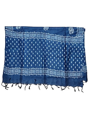 Indigo Block Print Unstitched Silk Salwar Suit Dress Material with Dupatta Indigo Block Print Unstitched Silk Salwar Suit Dress Material with Dupatta