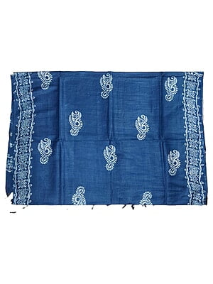Indigo Block Print Unstitched Silk Salwar Suit Dress Material with Dupatta Indigo Block Print Unstitched Silk Salwar Suit Dress Material with Dupatta