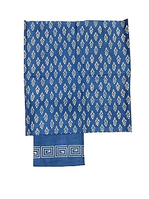 Block Print Indigo Unstitched Katan Silk Salwar Suit Dress Material with Dupatta Block Print Indigo Unstitched Katan Silk Salwar Suit Dress Material with Dupatta