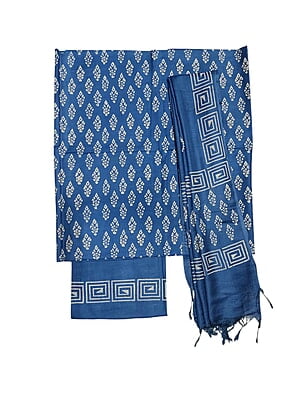 Block Print Indigo Unstitched Katan Silk Salwar Suit Dress Material with Dupatta Block Print Indigo Unstitched Katan Silk Salwar Suit Dress Material with Dupatta