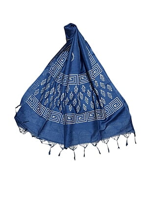 Block Print Indigo Unstitched Katan Silk Salwar Suit Dress Material with Dupatta Block Print Indigo Unstitched Katan Silk Salwar Suit Dress Material with Dupatta
