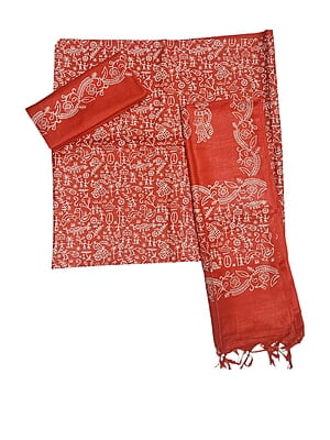 Red Unstitched Block Print Silk Salwar Suit Dress Material with Dupatta Red Unstitched Block Print Silk Salwar Suit Dress Material with Dupatta