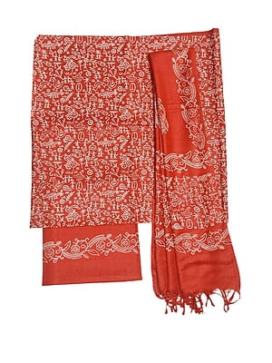 Red Unstitched Block Print Silk Salwar Suit Dress Material with Dupatta Red Unstitched Block Print Silk Salwar Suit Dress Material with Dupatta
