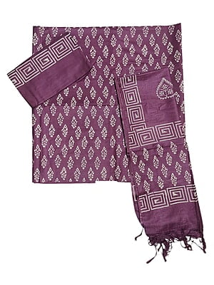 Wine Unstitched Batik Print Silk Salwar Suit Dress Material with Dupatta