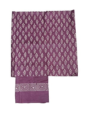 Wine Unstitched Batik Print Silk Salwar Suit Dress Material with Dupatta
