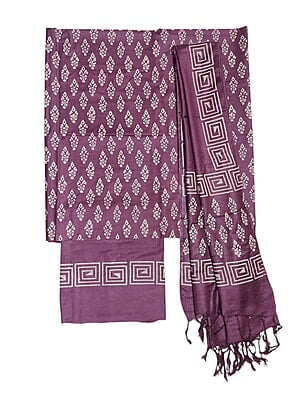 Wine Unstitched Batik Print Silk Salwar Suit Dress Material with Dupatta