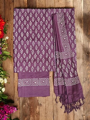 Wine Unstitched Batik Print Silk Salwar Suit Dress Material with Dupatta