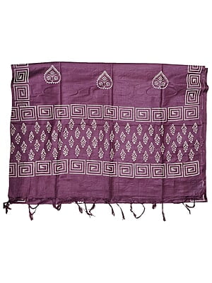 Wine Unstitched Batik Print Silk Salwar Suit Dress Material with Dupatta